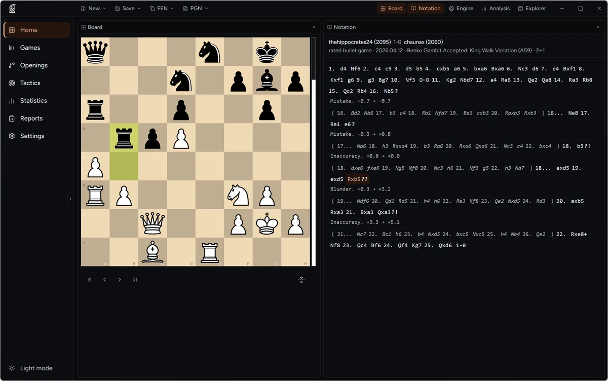 Home page showing annotation panel with NAG symbols and comments