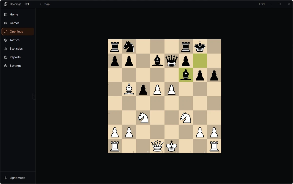 Training interface showing opening drill session